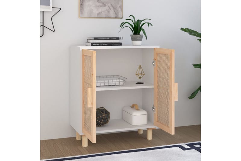 beBasic Skänk vit 60x30x70 cm massiv furu och naturlig rotting - White - Förvaring - Förvaringsmöbler - Sideboard & skänk
