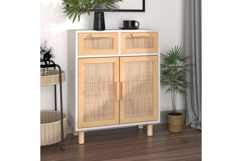 beBasic Skänk vit 60x30x75 cm massiv furu och naturlig rotting - White - Förvaring - Förvaringsmöbler - Sideboard & skänk