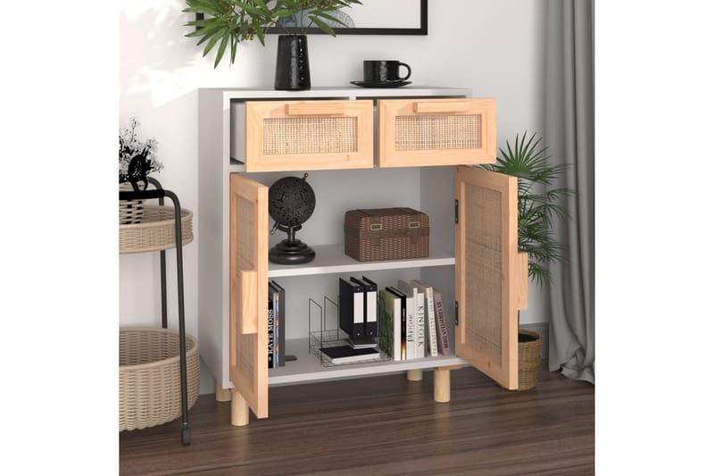 beBasic Skänk vit 60x30x75 cm massiv furu och naturlig rotting - White - Förvaring - Förvaringsmöbler - Sideboard & skänk