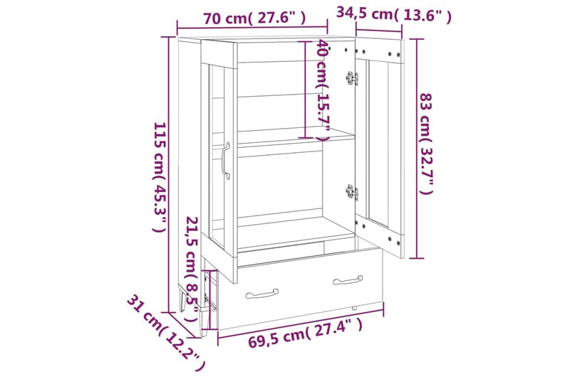 beBasic Skänk vit 70x31x115 cm konstruerat trä - White - Förvaring - Förvaringsmöbler - Sideboard & skänk