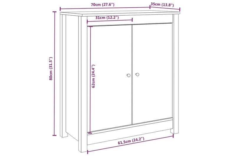 beBasic Skänk vit 70x35x80 cm massiv furu - White - Sideboard & skänk