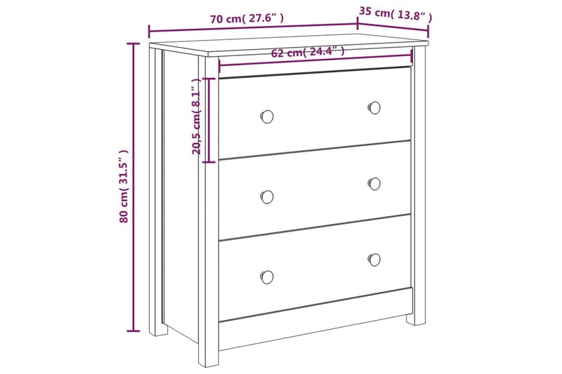 beBasic Skänk vit 70x35x80 cm massiv furu - White - Sideboard & skänk