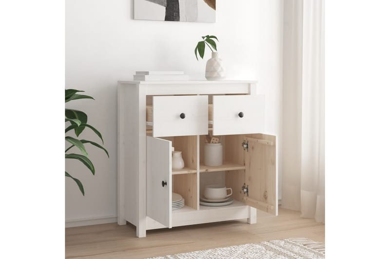 beBasic Skänk vit 70x35x80 cm massiv furu - White - Sideboard & skänk