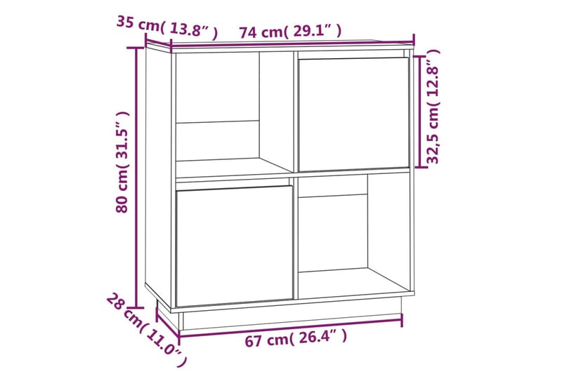 beBasic Skänk vit 74x35x80 cm massiv furu - White - Sideboard & skänk