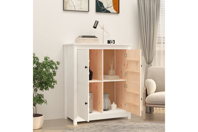 beBasic Skänk vit 83x41,5x100 cm massiv furu - White - Sideboard & skänk