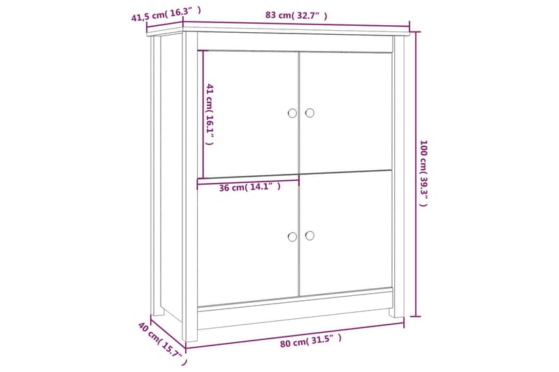 beBasic Skänk vit 83x41,5x100 cm massiv furu - White - Förvaring - Förvaringsmöbler - Sideboard & skänk