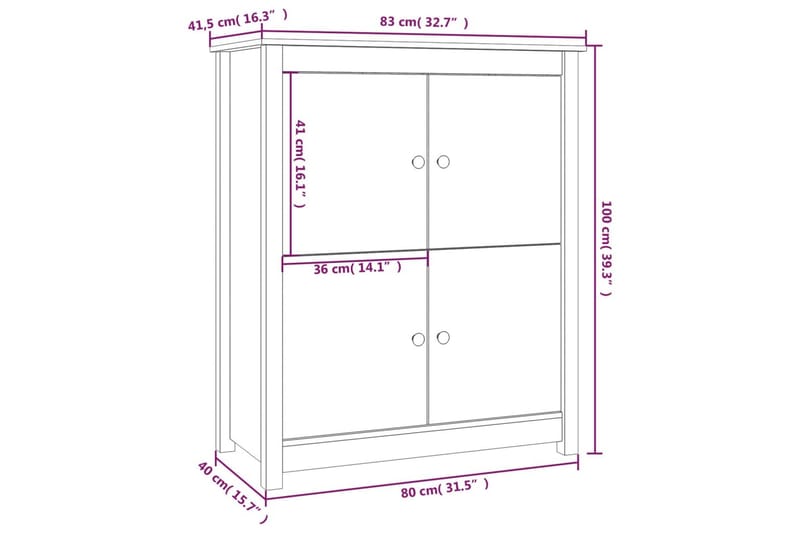 beBasic Skänk vit 83x41,5x100 cm massiv furu - White - Sideboard & skänk