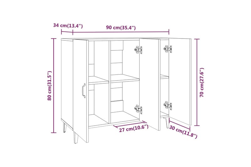 beBasic Skänk vit 90x34x80 cm konstruerat trä - White - Förvaring - Förvaringsmöbler - Sideboard & skänk