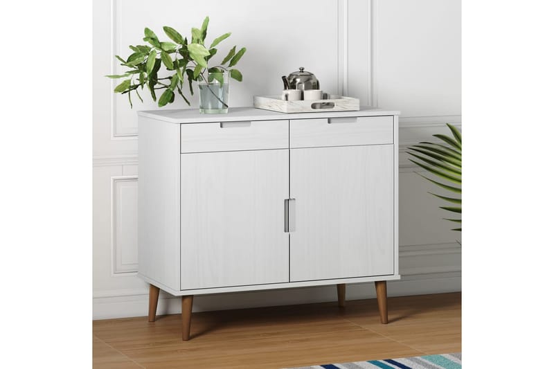 beBasic Skänk vit 90x40x80 cm massiv furu - White - Sideboard & skänk