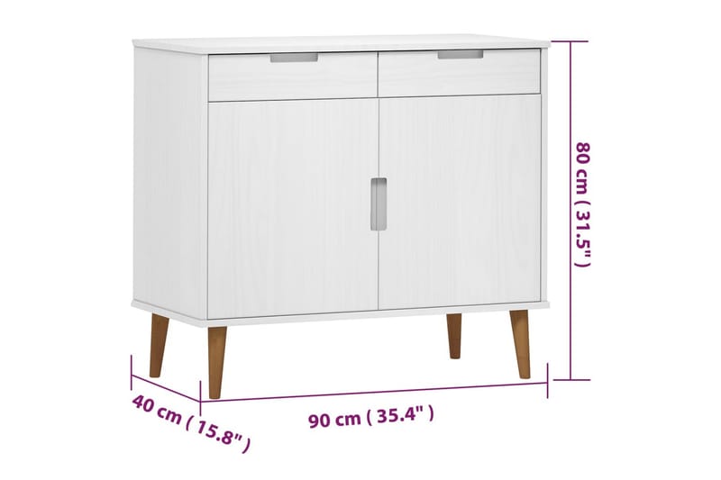 beBasic Skänk vit 90x40x80 cm massiv furu - White - Sideboard & skänk