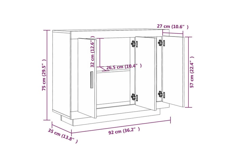 beBasic Skänk vit 92x35x75 cm konstruerat trä - White - Förvaring - Förvaringsmöbler - Sideboard & skänk