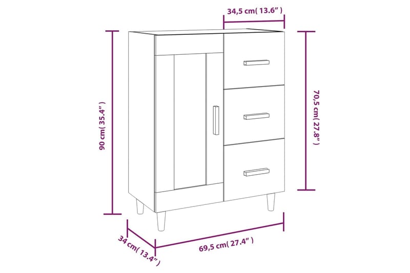 beBasic Skänk vit högglans 69,5x34x90 cm konstruerat trä - White - Förvaring - Förvaringsmöbler - Sideboard & skänk
