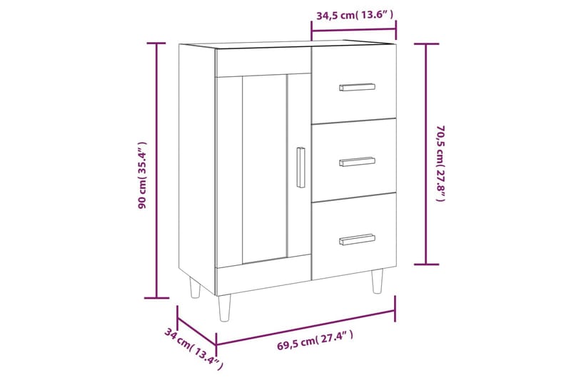 beBasic Skänk vit högglans 69,5x34x90 cm konstruerat trä - White - Sideboard & skänk