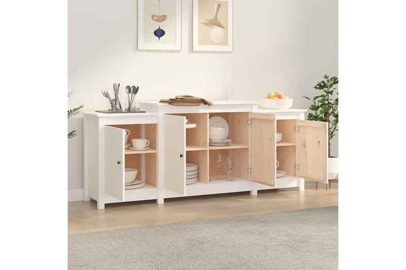 beBasic Skänk wit 164x37x68 cm massiv furu - White - Sideboard & skänk