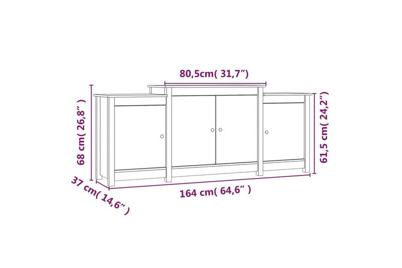 beBasic Skänk wit 164x37x68 cm massiv furu - White - Sideboard & skänk