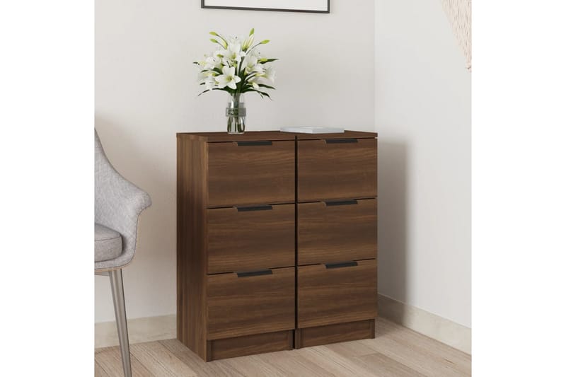 beBasic Skänkar 2 st brun ek 30x30x70 cm konstruerat trä - Brown - Sideboard & skänk