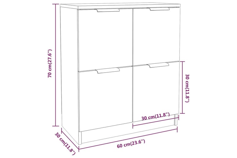 beBasic Skänkar 2 st grå sonoma 60x30x70 cm konstruerat trä - Grey - Förvaring - Förvaringsmöbler - Sideboard & skänk