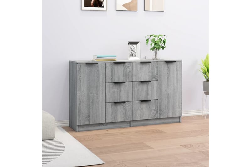 beBasic Skänkar 2 st grå sonoma 60x30x70 cm konstruerat trä - Grey - Sideboard & skänk