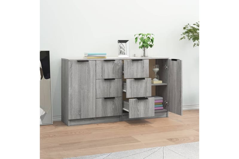 beBasic Skänkar 2 st grå sonoma 60x30x70 cm konstruerat trä - Grey - Sideboard & skänk