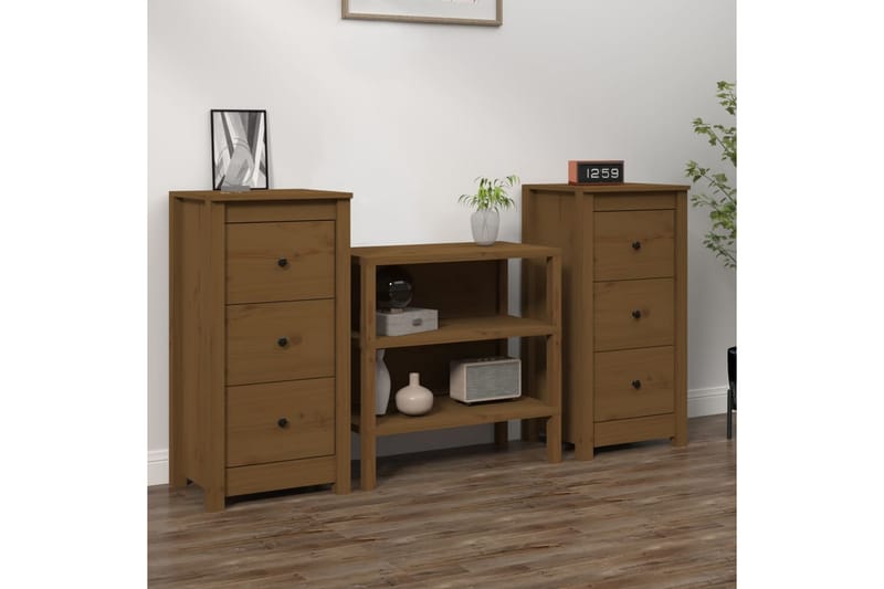 beBasic Skänkar 2 st honungsbrun 40x35x80 cm massiv furu - Brown - Sideboard & skänk