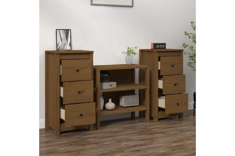 beBasic Skänkar 2 st honungsbrun 40x35x80 cm massiv furu - Brown - Sideboard & skänk