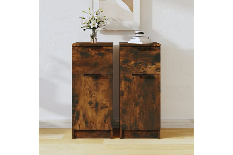 beBasic Skänkar 2 st rökfärgad ek 30x30x70 cm konstruerat trä - Brown - Förvaring - Förvaringsmöbler - Sideboard & skänk