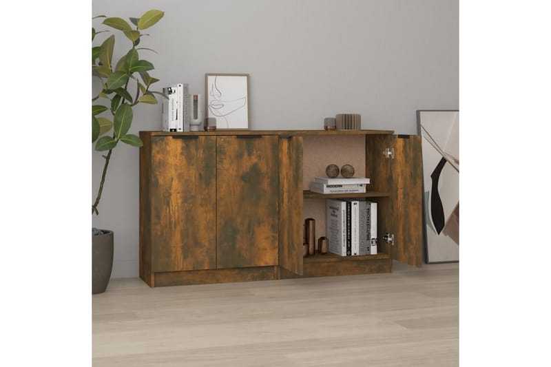 beBasic Skänkar 2 st rökfärgad ek 60x30x70 cm konstruerat trä - Brown - Sideboard & skänk