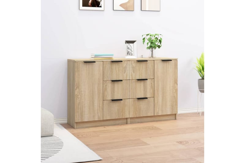 beBasic Skänkar 2 st sonoma-ek 60x30x70 cm konstruerat trä - Brown - Förvaring - Förvaringsmöbler - Sideboard & skänk