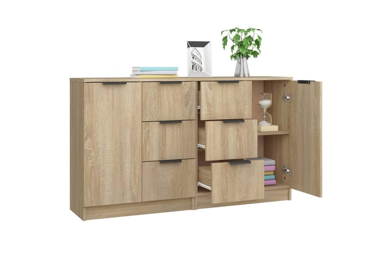 beBasic Skänkar 2 st sonoma-ek 60x30x70 cm konstruerat trä - Brown - Förvaring - Förvaringsmöbler - Sideboard & skänk