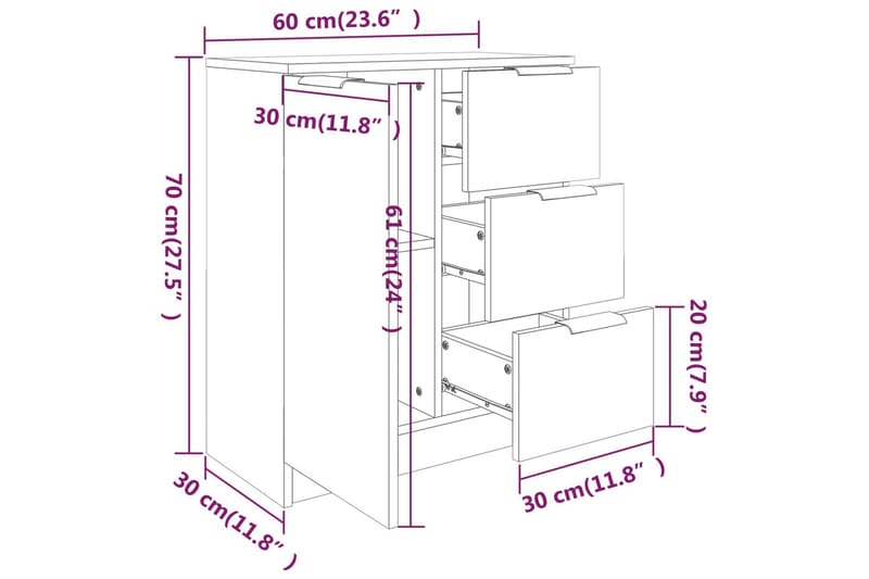 beBasic Skänkar 2 st vit 60x30x70 cm konstruerat trä - White - Sideboard & skänk