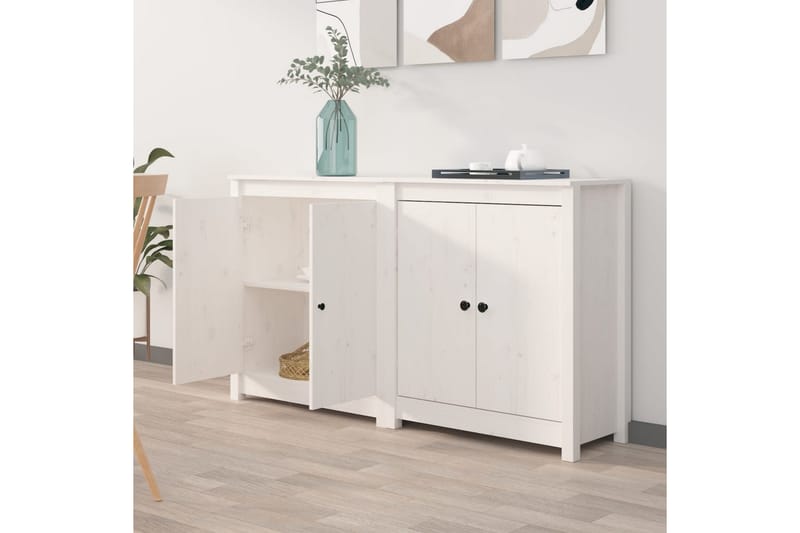 beBasic Skänkar 2 st vit 70x35x80 cm massiv furu - White - Förvaring - Förvaringsmöbler - Sideboard & skänk