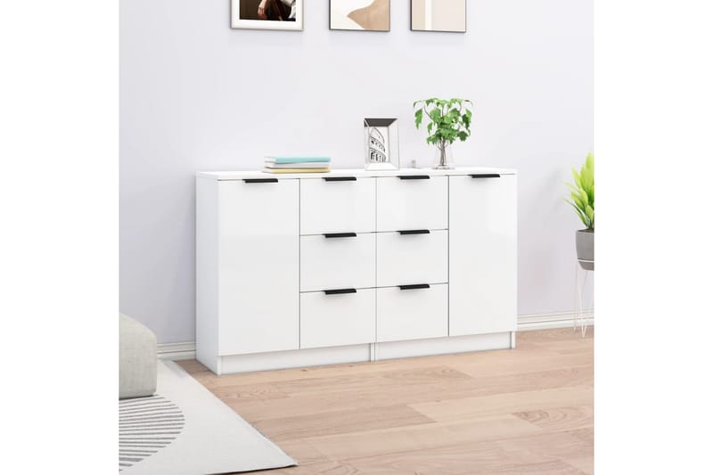 beBasic Skänkar 2 st vit högglans 60x30x70 cm konstruerat trä - White - Sideboard & skänk