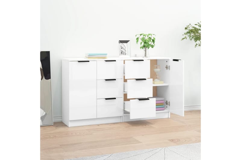 beBasic Skänkar 2 st vit högglans 60x30x70 cm konstruerat trä - White - Sideboard & skänk