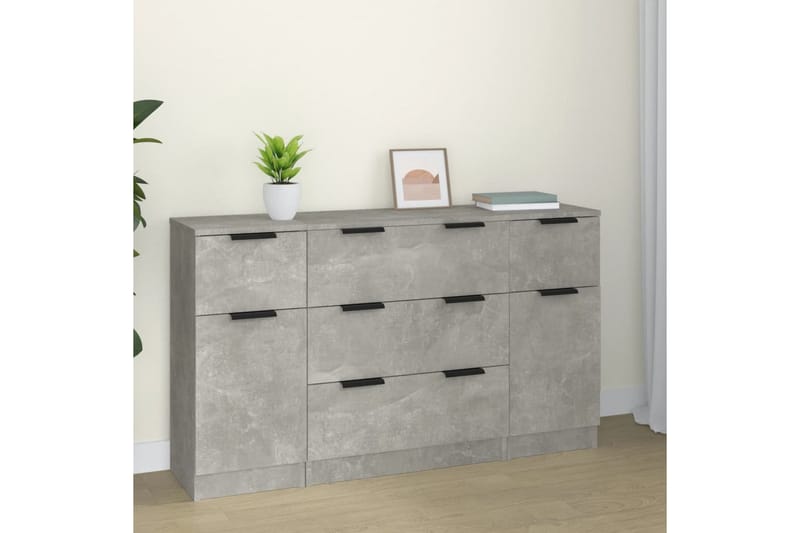 beBasic Skänkar 3 delar betonggrå konstruerat trä - Grey - Förvaring - Förvaringsmöbler - Sideboard & skänk