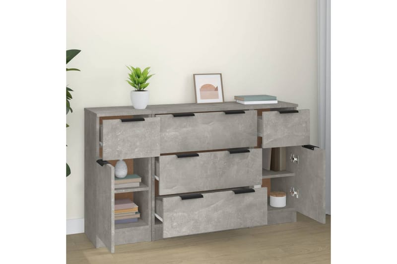 beBasic Skänkar 3 delar betonggrå konstruerat trä - Grey - Sideboard & skänk