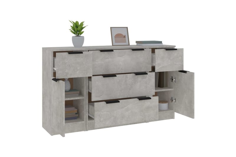 beBasic Skänkar 3 delar betonggrå konstruerat trä - Grey - Förvaring - Förvaringsmöbler - Sideboard & skänk