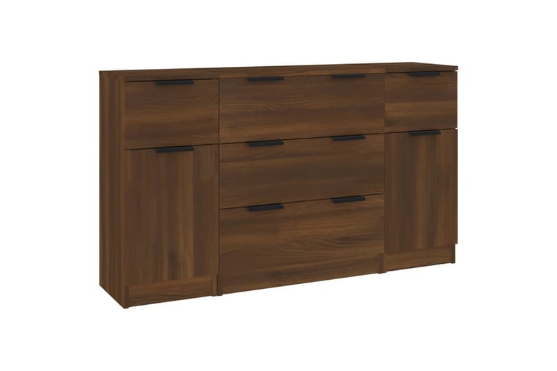 beBasic Skänkar 3 delar brun ek konstruerat trä - Brown - Sideboard & skänk