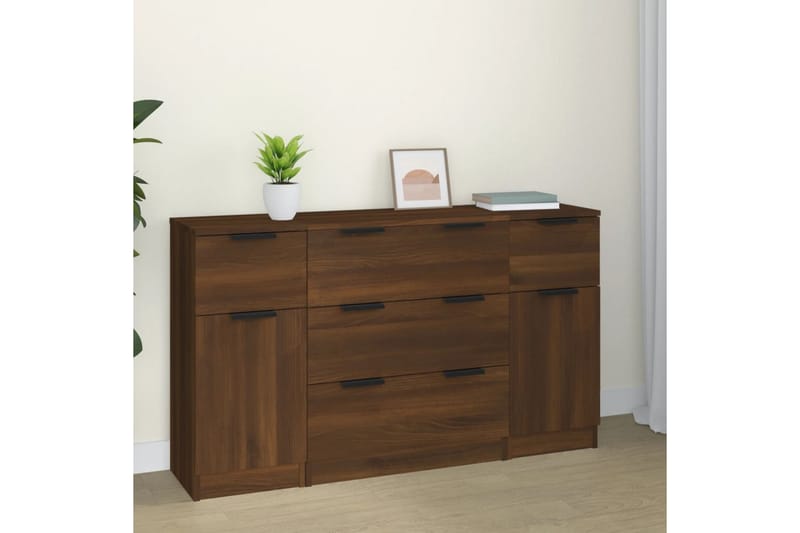 beBasic Skänkar 3 delar brun ek konstruerat trä - Brown - Sideboard & skänk