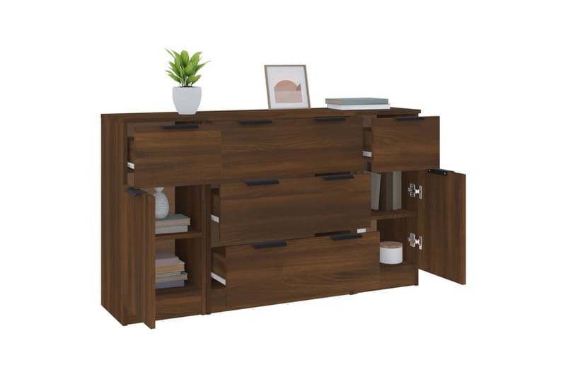 beBasic Skänkar 3 delar brun ek konstruerat trä - Brown - Förvaring - Förvaringsmöbler - Sideboard & skänk