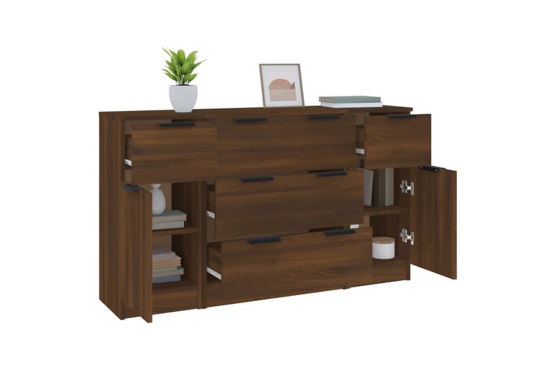 beBasic Skänkar 3 delar brun ek konstruerat trä - Brown - Sideboard & skänk