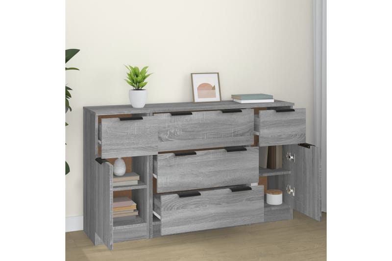 beBasic Skänkar 3 delar grå sonoma konstruerat trä - Grey - Sideboard & skänk