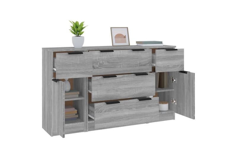 beBasic Skänkar 3 delar grå sonoma konstruerat trä - Grey - Förvaring - Förvaringsmöbler - Sideboard & skänk
