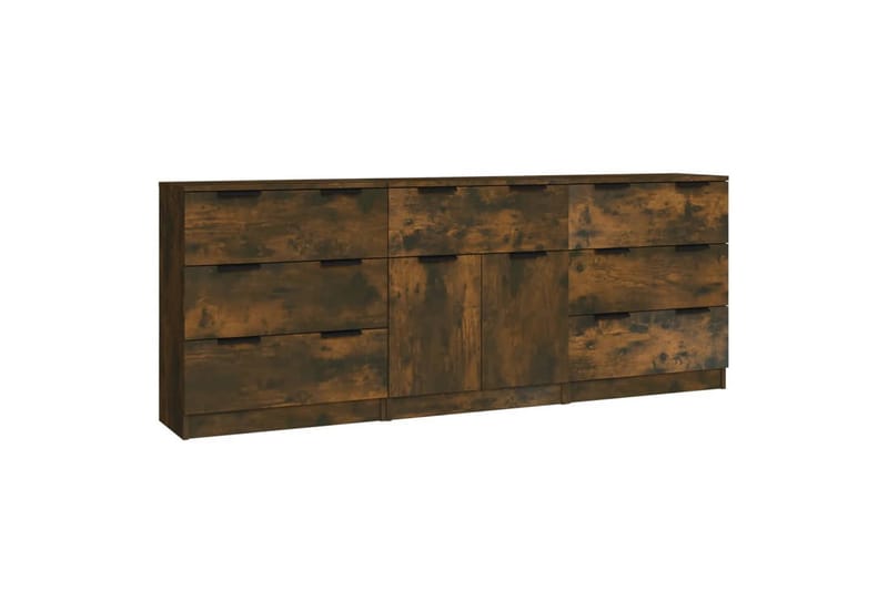 beBasic Skänkar 3 delar rökfärgad ek konstruerat trä - Brown - Förvaring - Förvaringsmöbler - Sideboard & skänk