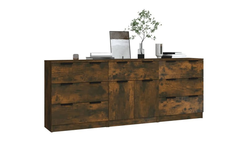beBasic Skänkar 3 delar rökfärgad ek konstruerat trä - Brown - Förvaring - Förvaringsmöbler - Sideboard & skänk
