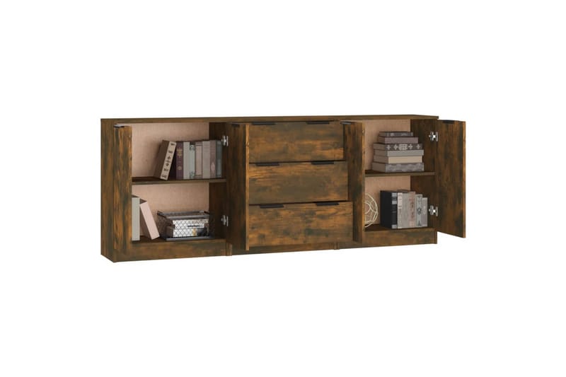 beBasic Skänkar 3 delar rökfärgad ek konstruerat trä - Brown - Förvaring - Förvaringsmöbler - Sideboard & skänk