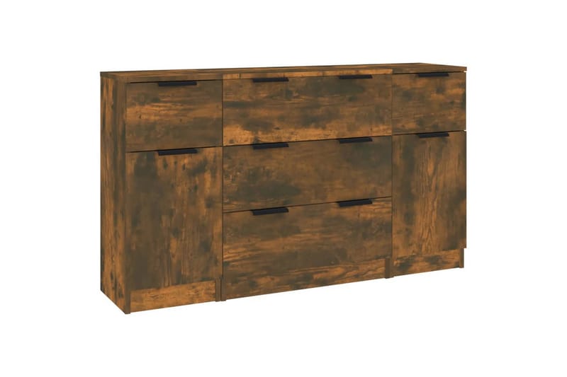 beBasic Skänkar 3 delar rökfärgad ek konstruerat trä - Brown - Förvaring - Förvaringsmöbler - Sideboard & skänk