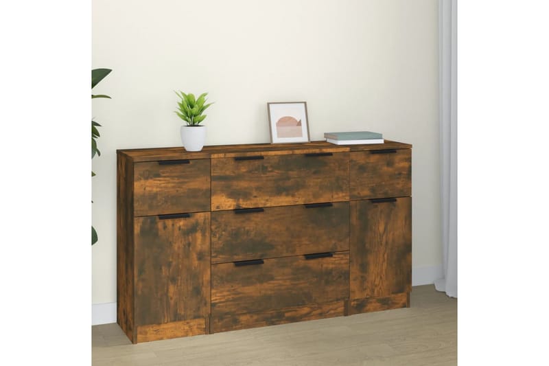 beBasic Skänkar 3 delar rökfärgad ek konstruerat trä - Brown - Sideboard & skänk