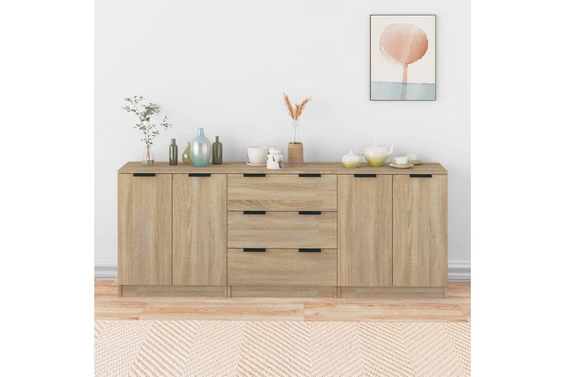 beBasic Skänkar 3 delar sonoma-ek konstruerat trä - Brown - Sideboard & skänk