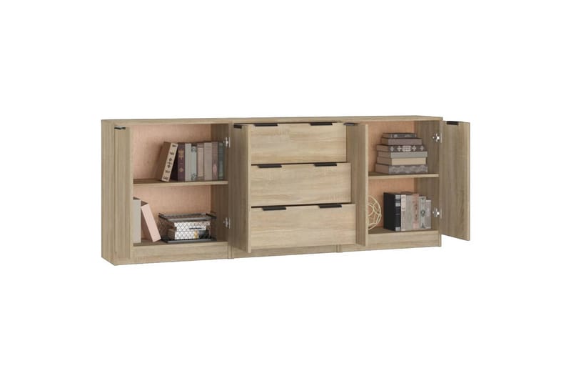 beBasic Skänkar 3 delar sonoma-ek konstruerat trä - Brown - Förvaring - Förvaringsmöbler - Sideboard & skänk