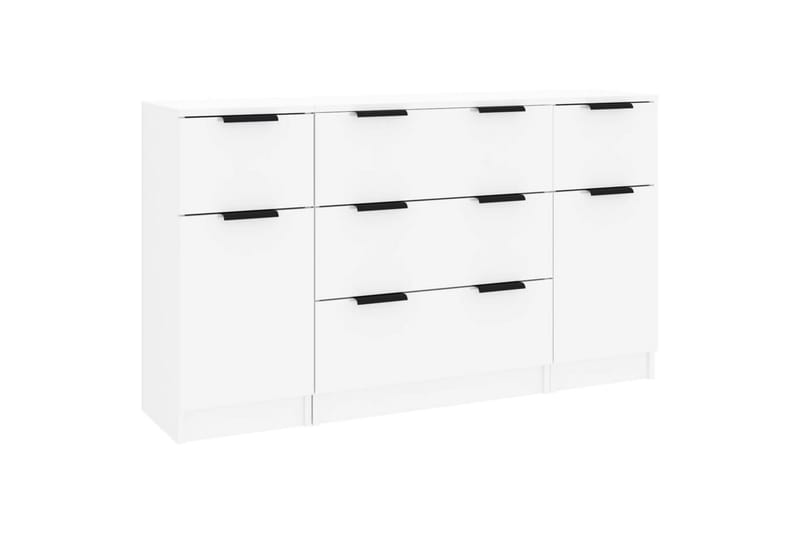 beBasic Skänkar 3 delar vit högglans konstruerat trä - White - Sideboard & skänk